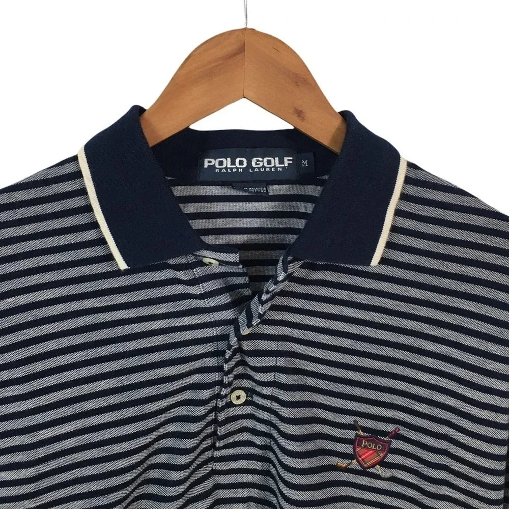 LS196 VINTAGE Mens POLO Ralph Lauren Golf Long Sleeve Striped Polo Shirt M